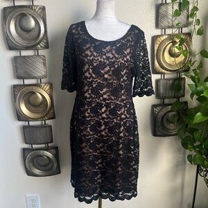 Connected Apparel Black Lace Midi Dress